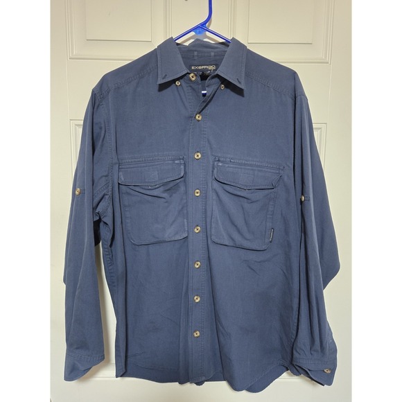 Exofficio Shirt Mens Medium Long Sleeve Blue Button Down Travel Hiking - Picture 1 of 3